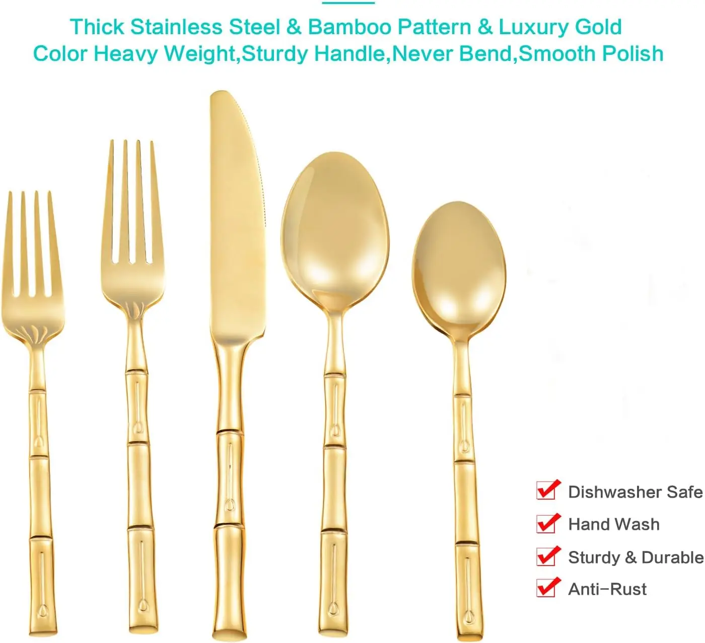 New arrival Gold Silverware Set with Bamboo Pattern Mirror Polish Wholesale price Cutlery Set Housewarming Wedding Gift Service