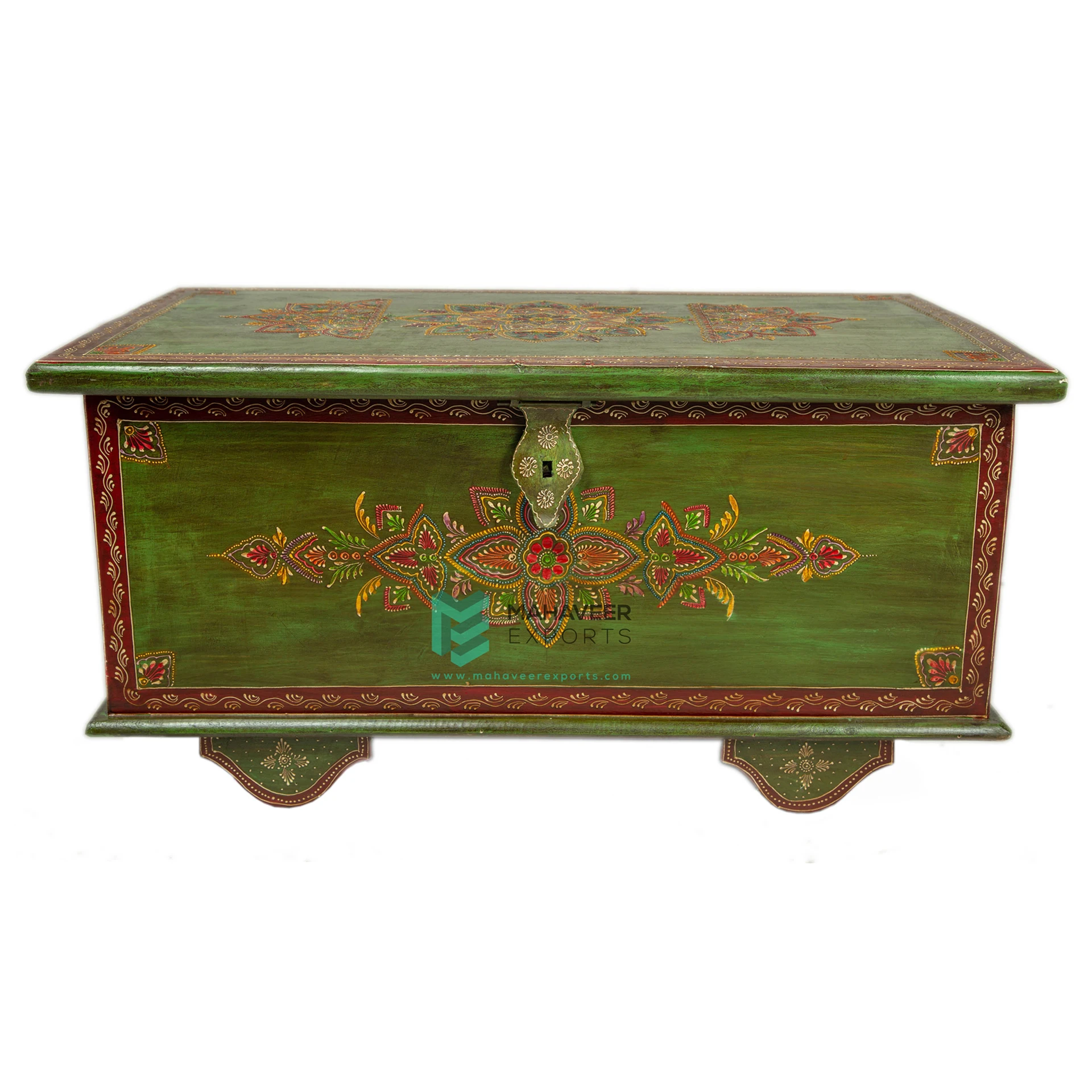 Fine Hand Painted Wooden Storage Trunk Chest Box Wooden Jewellery Storage Box Antique Furniture For Living Room / Bedroom