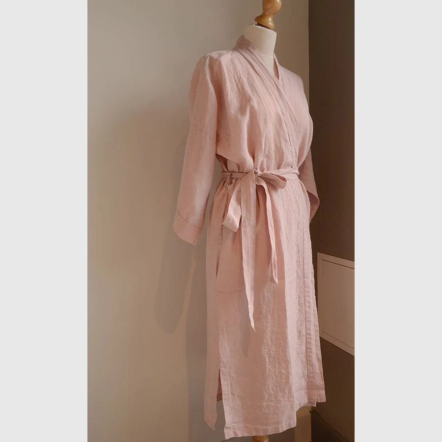 Orange Linen Robe Kimono Bathrobe Kimono Casual Wear Long Robe Dress Ladies Nightwear Made By Zed Aar Exports