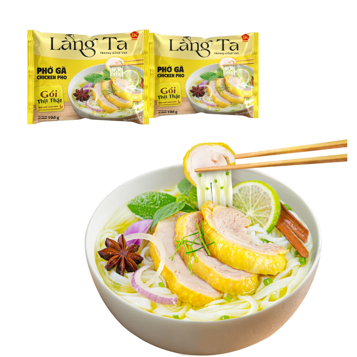 Instant Chicken Pho Rice Noodles Convenient Meal Real Chicken Sauce ISO HACCP Certified OEM Vietnam Factory Delicious Asian Food