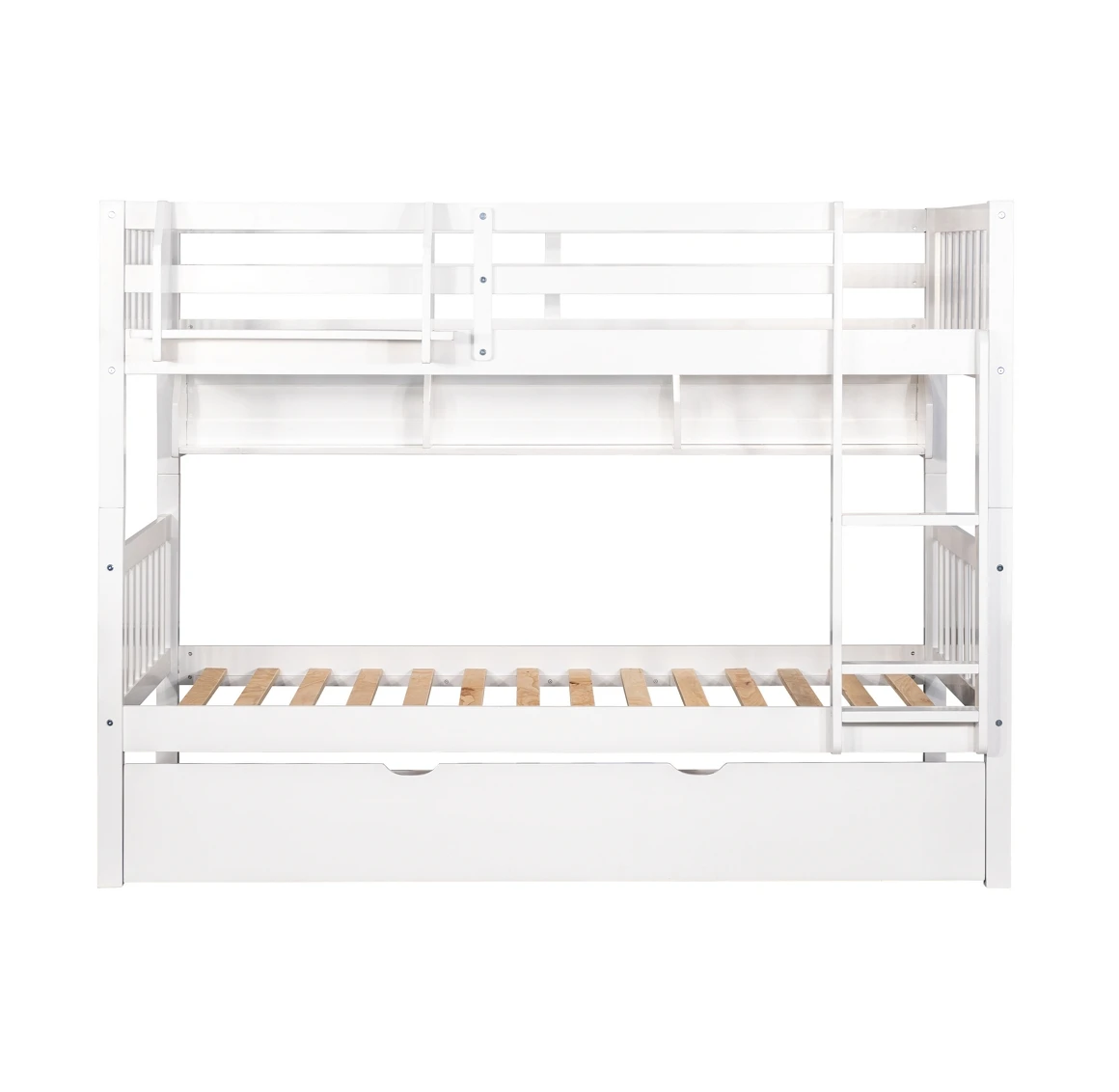 TWIN BUNK BED WITH SHELF + TRUNDLE High Quality Bunk Bed Sturdy Wood Frame Double Deck Bed With Large Storage