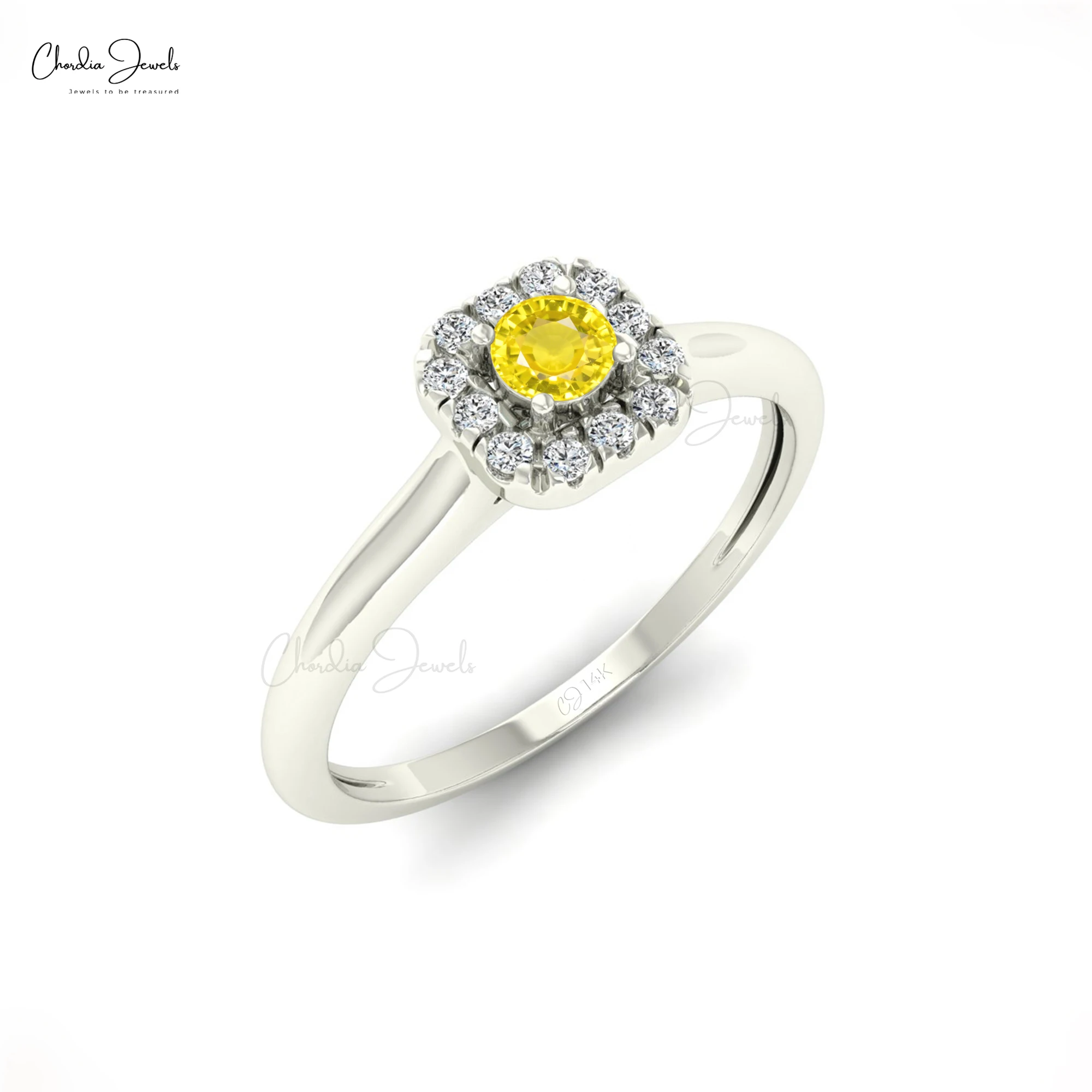 0.13 Carat Yellow Sapphire Round Cut Gemstone Ring for Wedding 14K Solid Gold Jewelry 1MM Round Cut Natural White Diamond Ring