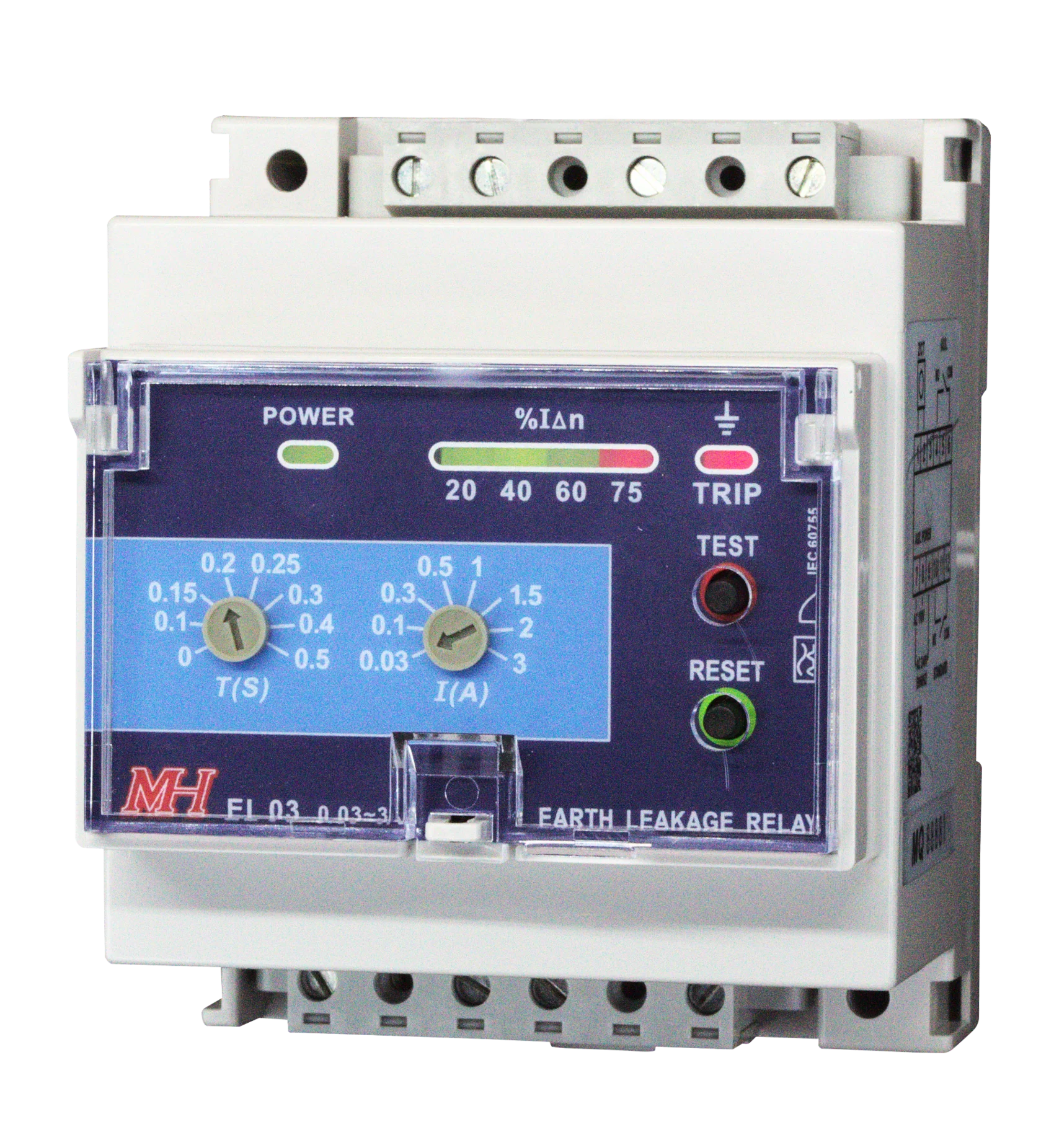 MH Earth Leakage Relay EL 03 & 10 & 30 Type A Residual Current Device with rated operating residual current from 0.03 to 30A