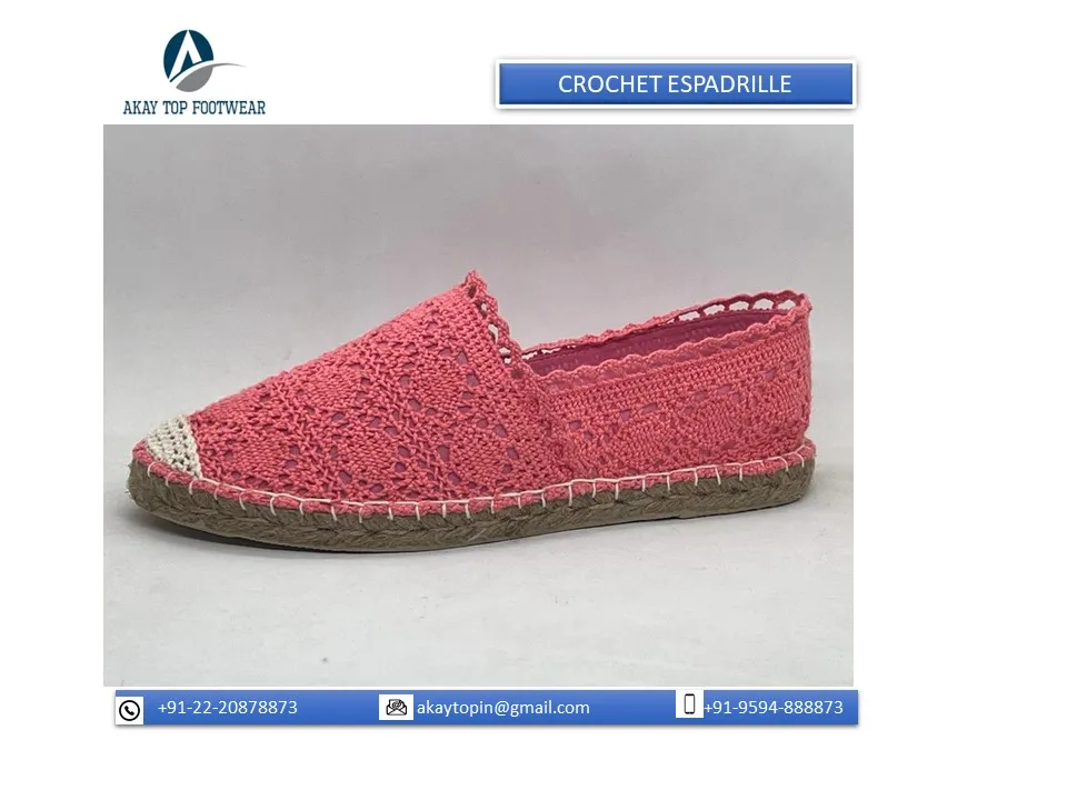 Fashion trend comfortable crochet lace espadrille Unique Light Weighted Breathable Assured Quality 100% Natural Crochet Fabric