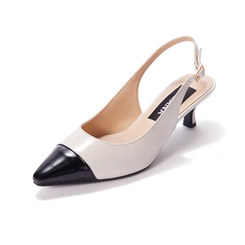 BRIANA Stiletto Slingback_Cream+Black 2cm|5cm|7cm Korean fashion Trending products 2024 new arrivals