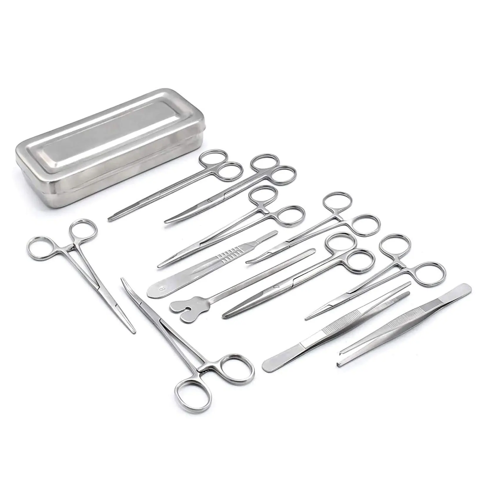 Set of 13 Pieces Professional Basic Surgical Forceps Scissors Needle Holder Kit Stainless Steel Box Instruments