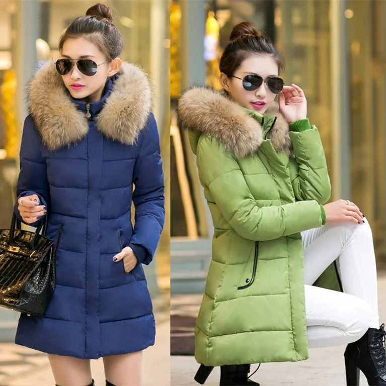 Red blue black green Winter hooded parka with with raccoon fur Premium jacket coat Parka