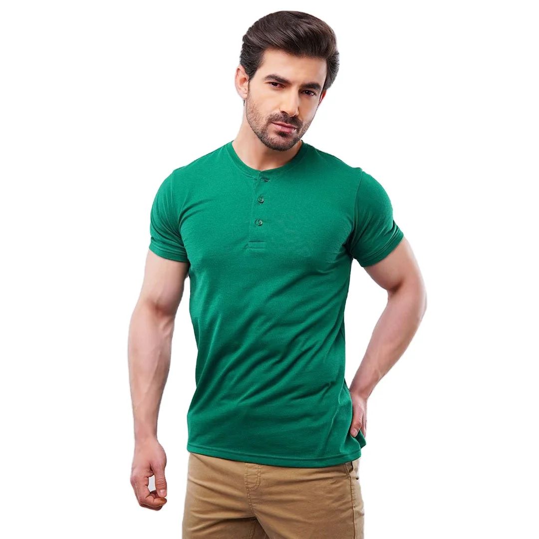 Male Short Sleeve Cotton Custom Logo Henley Collar Button Waffle Knitted Men Blank T Shirts