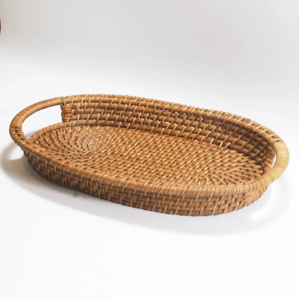 Best Selling Viet Nam Natural Color Customized Size 100% Real Yarn Decor Storage JANPAN Style Rattan Serving Tray