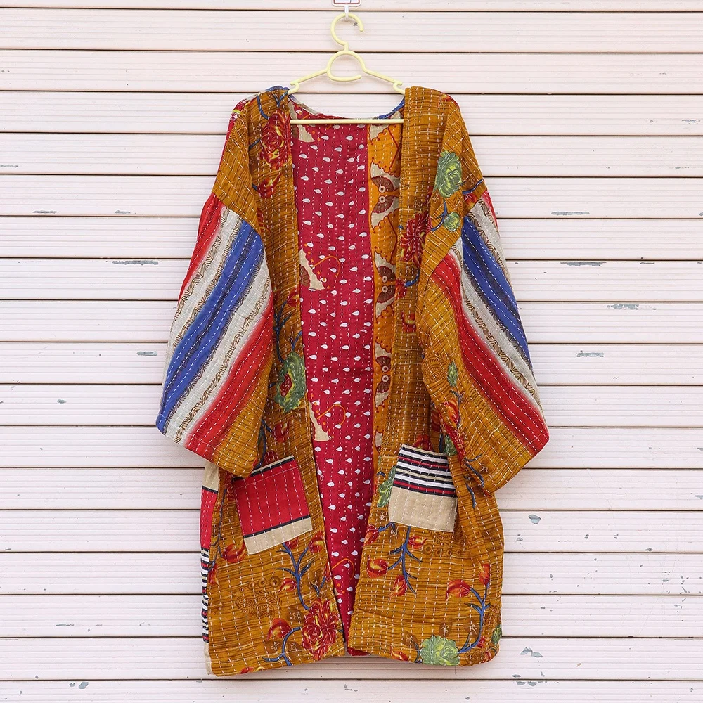 Vintage dress for women kantha jacket old Indian Kantha kimono Retro party long vintage kantha jacket