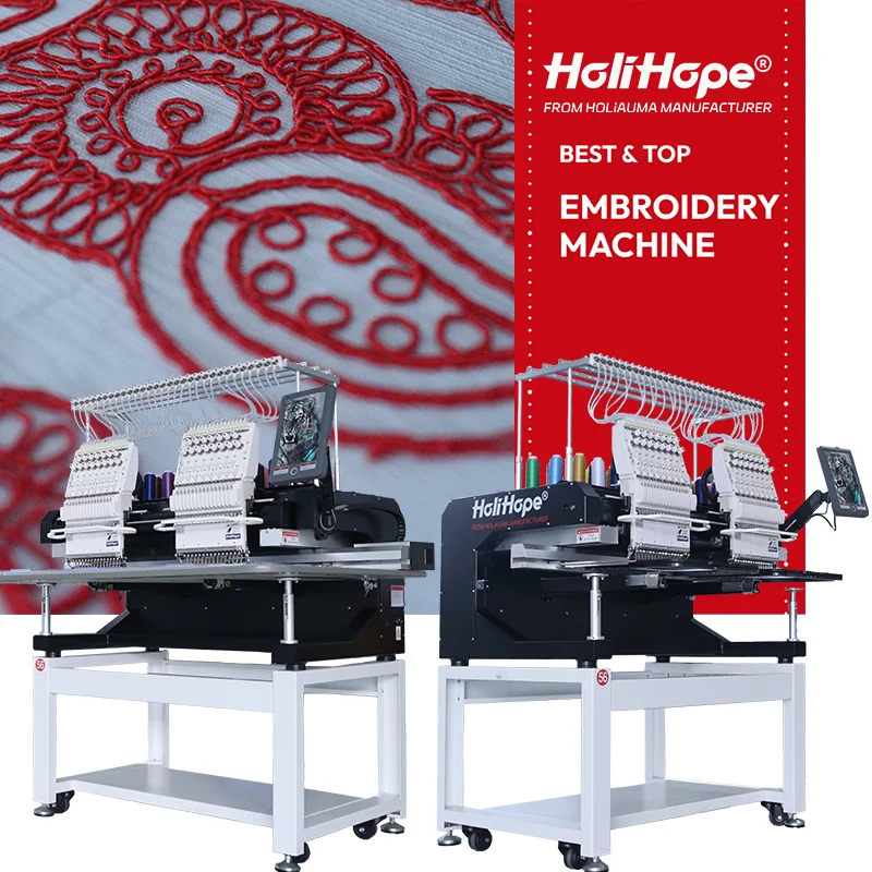 HoliHope Cap T-shirt Flat 3D Logo 2 Head 15 Needles Computer Embroidery Machine Cheaper Than Brother Tajima Embroidery Machine