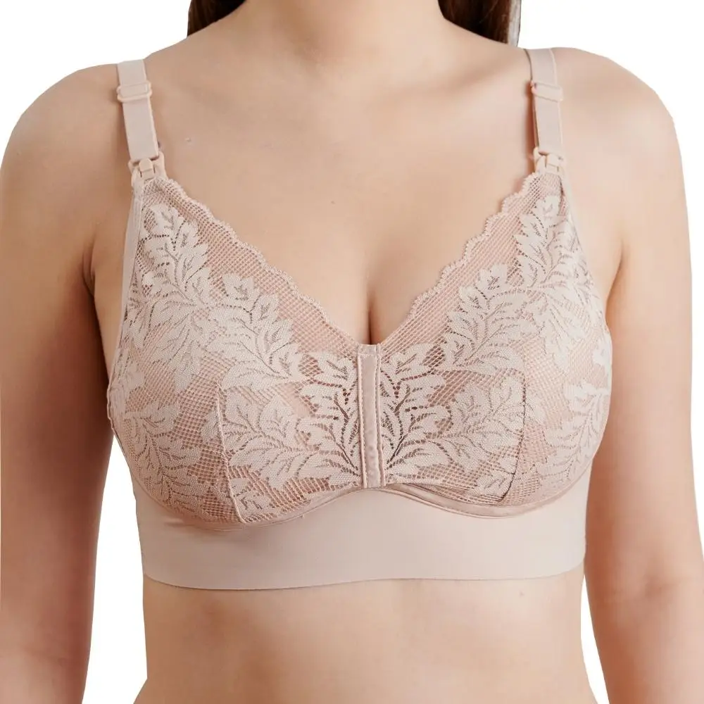 Floral pattern green color adjusted-straps clips durable cotton bra Bmama The Grace High Quality Silk Lace Nursing Bra