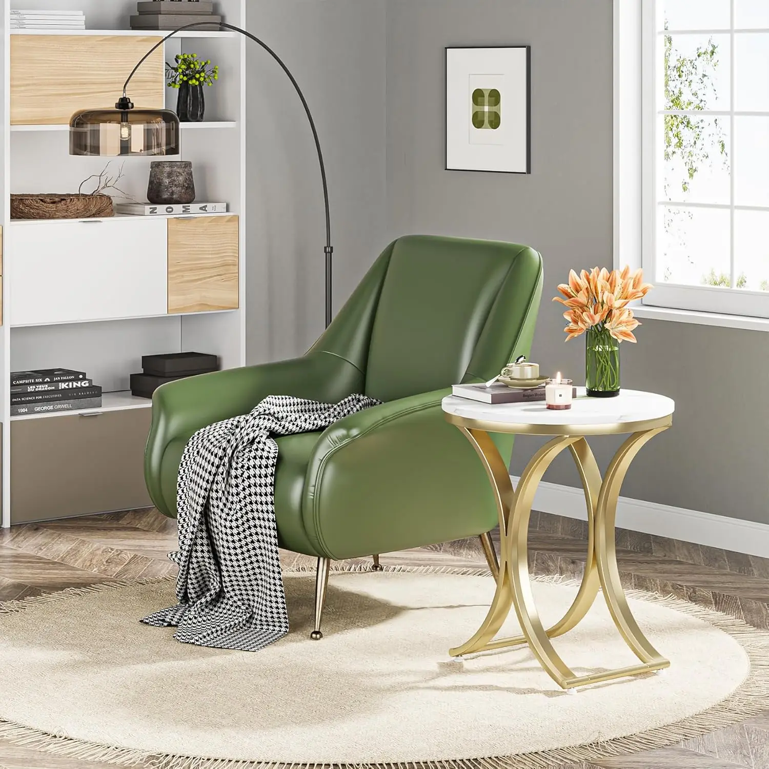 Half moon shape curved marble top coffee table gold Finish Round Stackable End Tables for Living Room or Office Decor