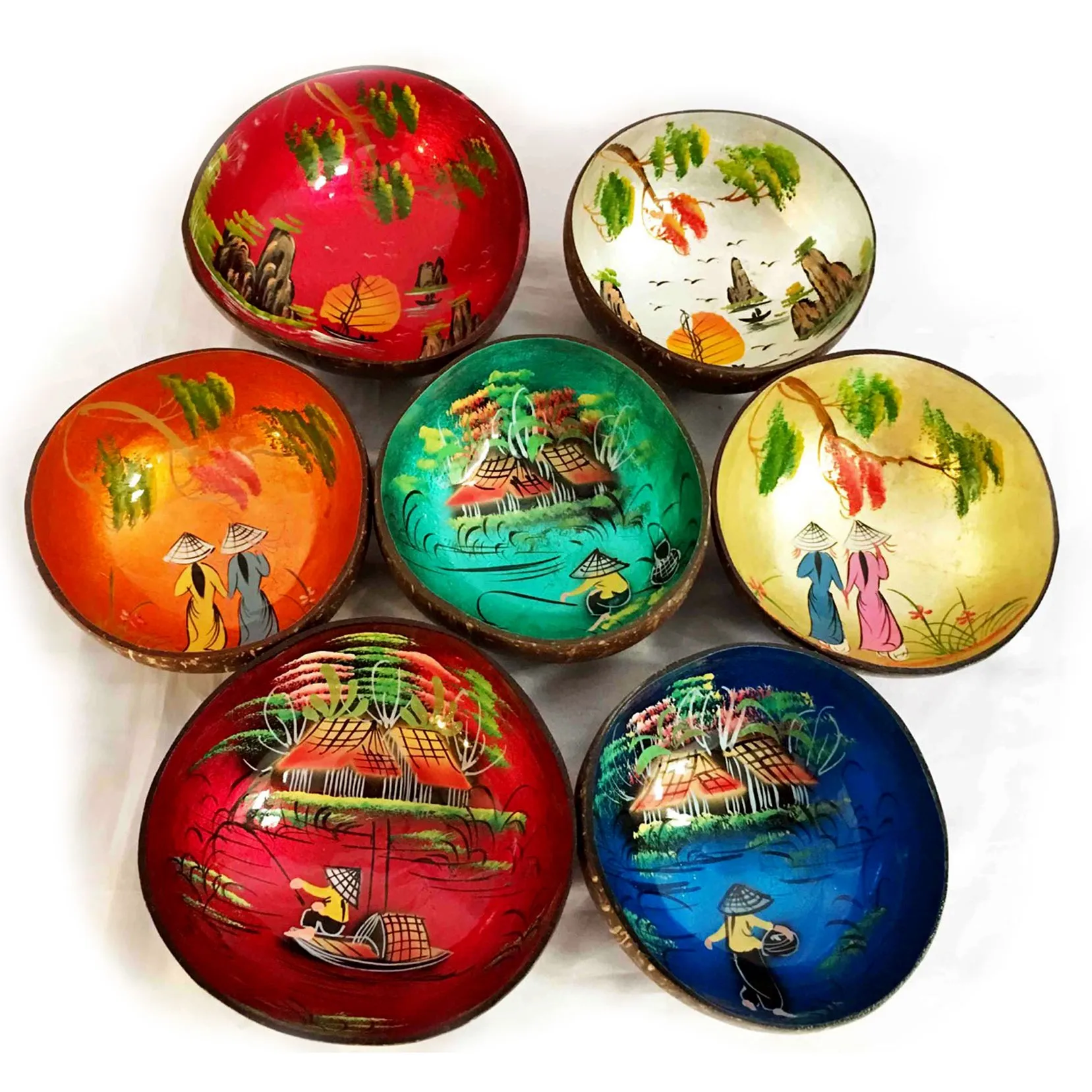 New design mother of pearl inlay lacquer coconut shell bowl lacquered bowls cheapest lacquerware from Vietnam