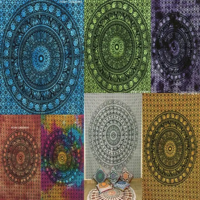 Cotton Mandala Animal Print Wall Hanging Queen Size Modern Floral Handmade Multiple Color Ethnic