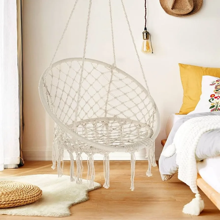 Hand Knitted Macrame Hammock Swing Chair Boho Hanging Comfortable Seat Indoor Outdoor Hanging Chair