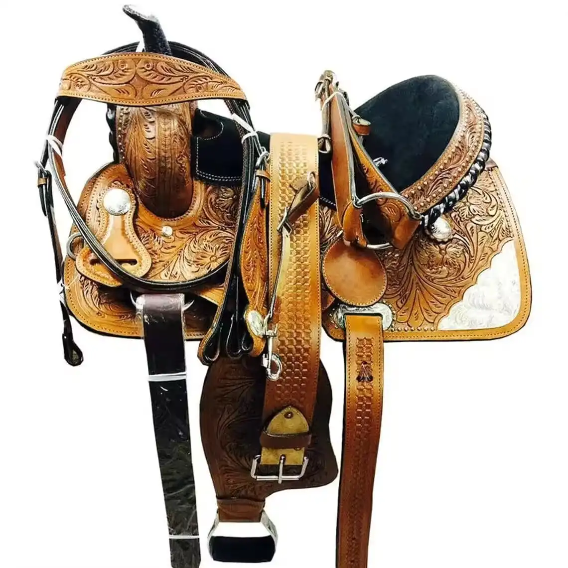 Best Selling Leather Hand Tooled Barrel Racing Pleasure Trail Western Horse Saddle Equestrian With Tack Set in Wholesale