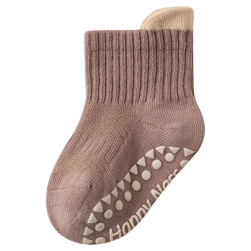 Wholesale autumn winter combed cotton baby mid-calf socks solid color baby children non-slip bottom floor new born socks