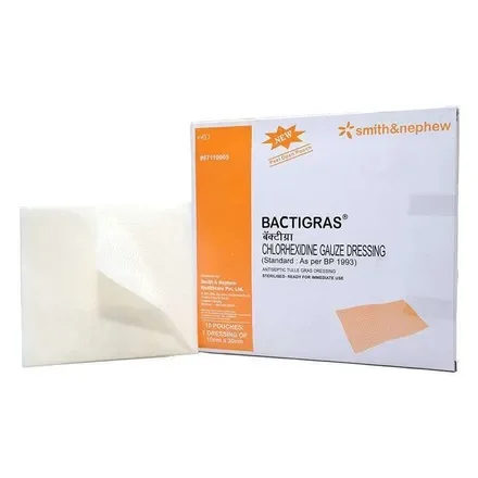 Медикаментная повязка оптом Smith & nemate BACTIGRAS антисептическая марлевая повязка, содержащая 0.5% хлоргексидина ацетат BP 10X10