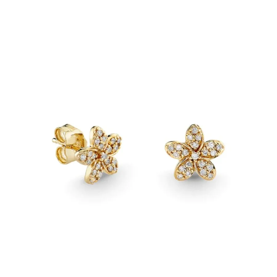 Trendy Plumeria Flower Push Back White Color  Zirconia Stud Earrings 925 Sterling Silver Rose Gold Plating Diamond Women Earring