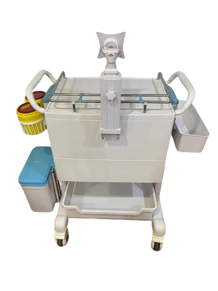 Multi Functional Hospital Laptop Mobile Medical Cart Bedside Cabinet with 3 Drawers, Blank Space & Accessories