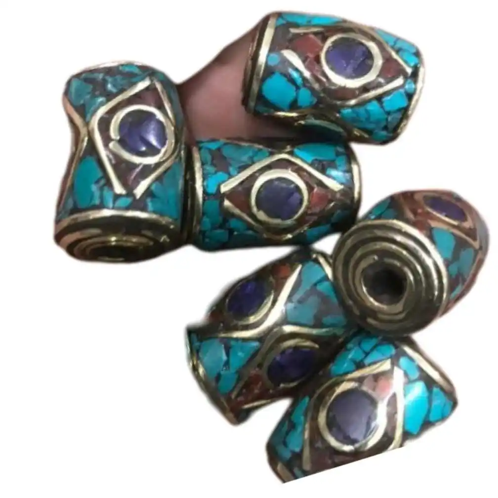 Stone Set Brass Beads with Bone All Natural and Handmade Jewelry