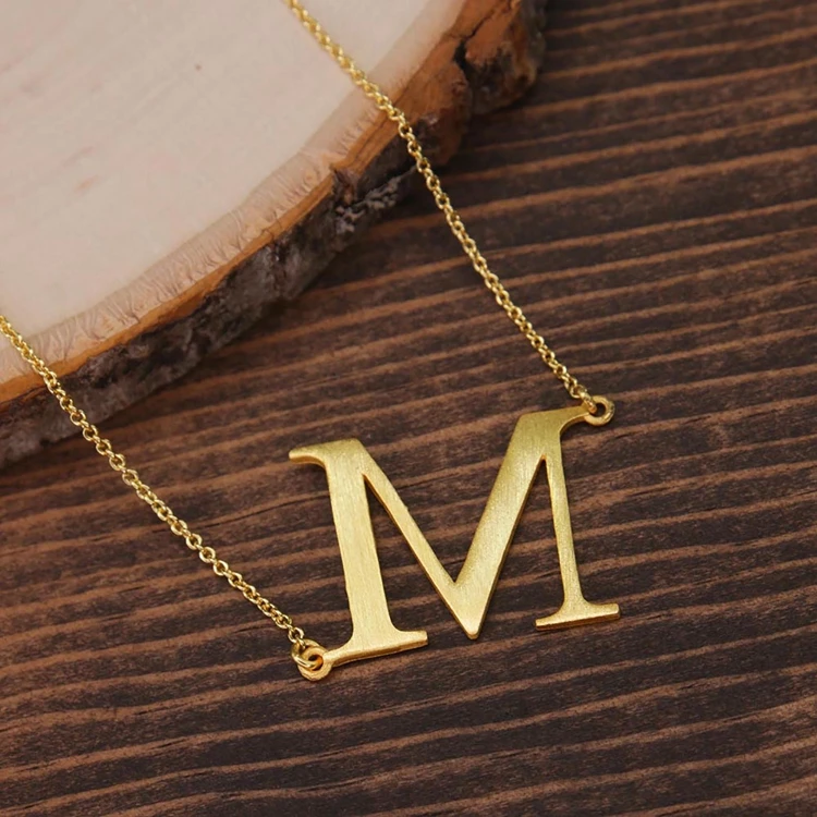 Gold Plated Initial Necklace Script Name Monogram Pendant Necklace Large Big Letters Pendant Necklace For Women