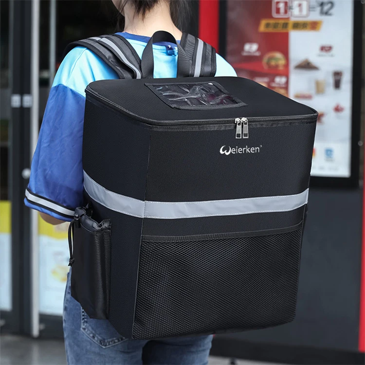 Wholesale Custom Extra Large Black Backpack Lunch Box Waterproof Thermal Insulated Cooler Bag Food Carton 600D Delivery Bag