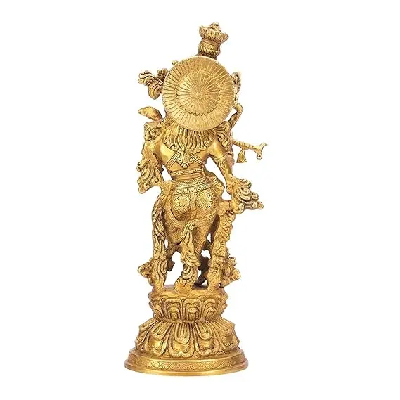 Lord Murli Manohar Krishna Krishan Brass Statue Murti Gift & Home Decor Big Size, Height 15 Inches