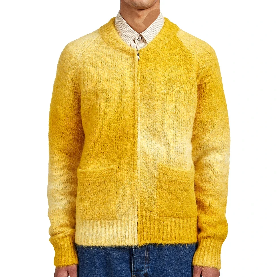 Custom OEM/ODM logo knit jacquard mohair wool O-neck oversized plus size Knit zip custom cardigan Jacket Coat sweater for men