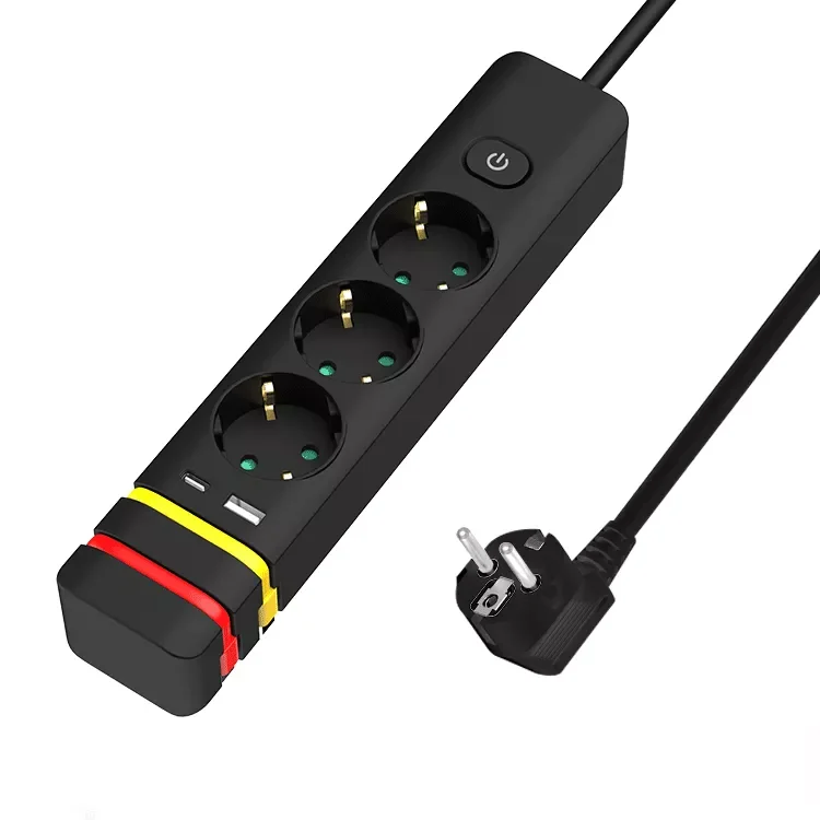 Latest Product Black Multiply Devices 3 Way Power Strip Schuko Socket for Home Office 1.4m Cable With USB and Charging Cable