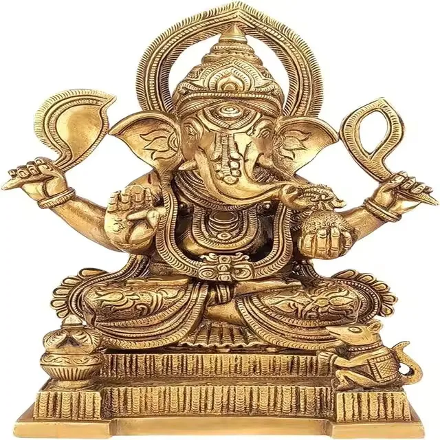 Brass Lord Ganesh Murti Mangalkari Ganesha Idol Ganpati Bhagwan Idol Statue for Home Entrance Showpiece and Gift Height 10 Inch