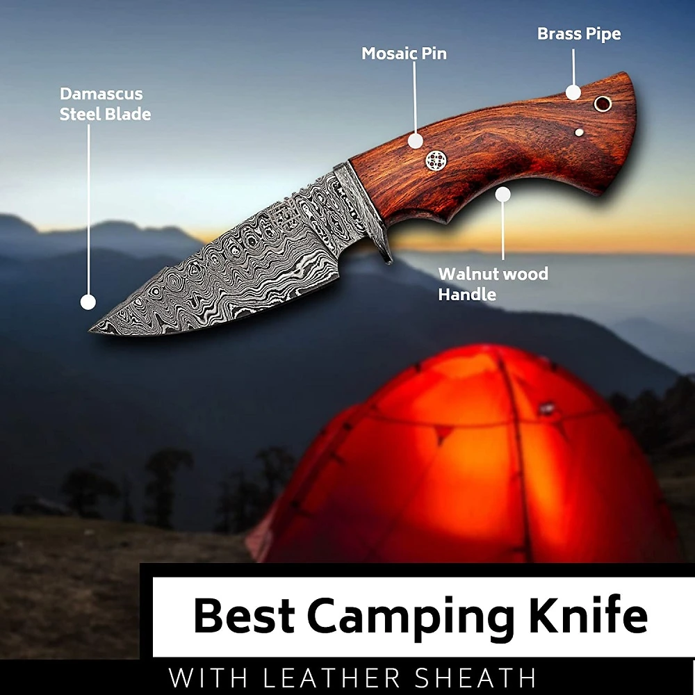 Customised Size Premium Quality Handmade Damascus Steel Blade Hunting Knife Comfortable hand Grip Skinner knife Outdoor Camping