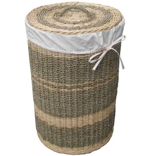 Woven Material Water Hyacinth Baskets for Cloth Storage Bamboo Laundry Basket Vintage Style Natural Sea grass Laundry Basket