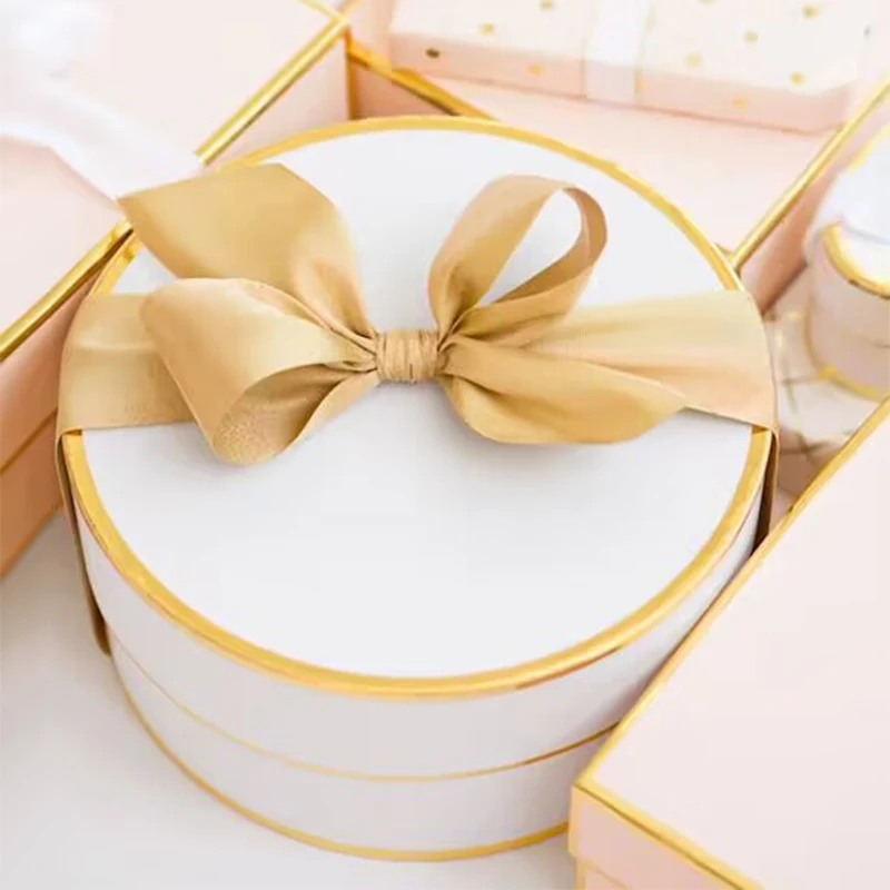 Luxury Christmas Gift Box With Pink Ribbon Eco Cardboard Custom Made Paper Gift Box Package