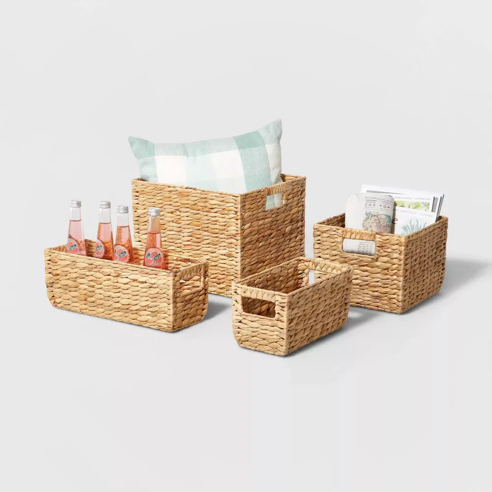 Storage Works Water Hyacinth Storage Baskets, Rectangular Wicker Baskets with Built-in Handles storage basket best seller