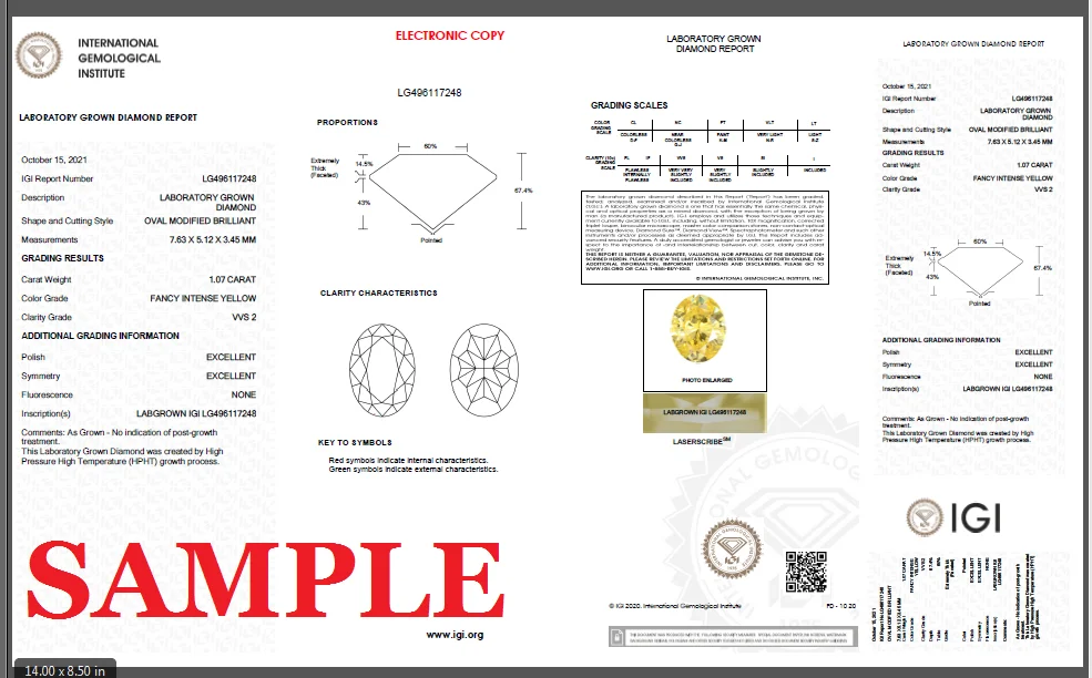 1 carat Oval Shape yellow Colored Lab Grown Diamond IGI Certified Polished Diamond For Wedding Ring Direct From Manufacturer