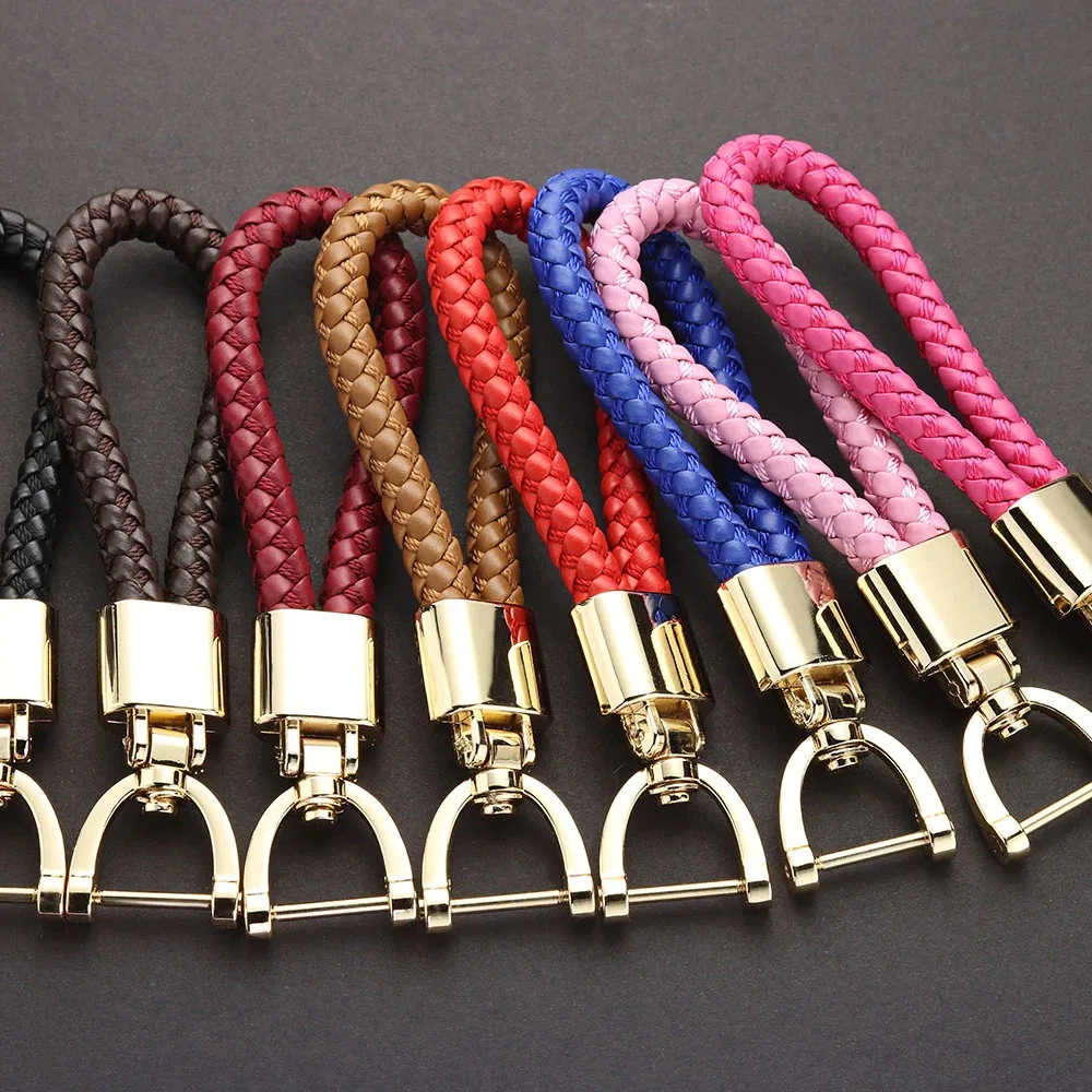 Hand Woven Leather Key Chain Detachable Metal 360 Degree Rotating Horseshoe Buckle Braided Moto Car Key Chain For Men