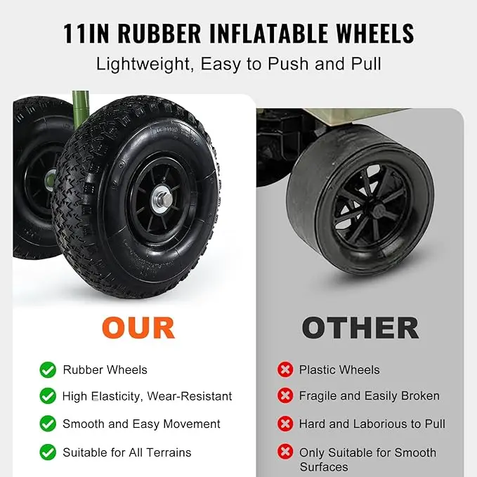 THCW10052 - Beach Fishing Cart, 300 lbs Load Capacity with Big Wheels for Sand, Steel Pier Wagon Trolley with 8 Rod Holders