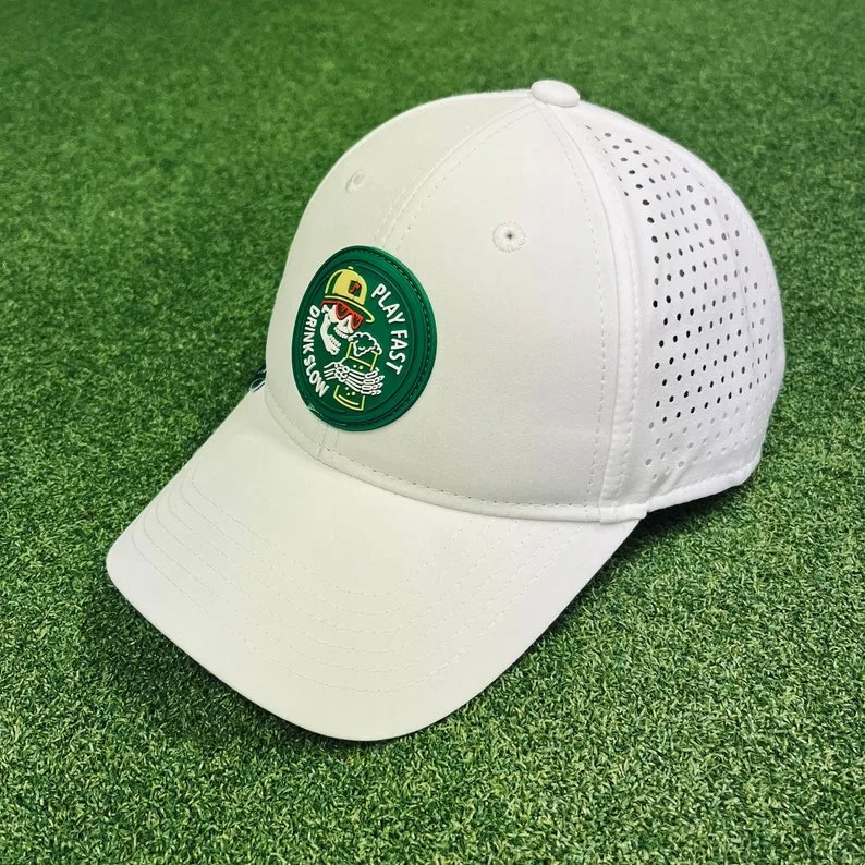 Custom Embroidery Logo 5 Panel Sport  Gorras Dad Cap White Performance Golf Laser Cut Hat Waterproof Baseball Hat