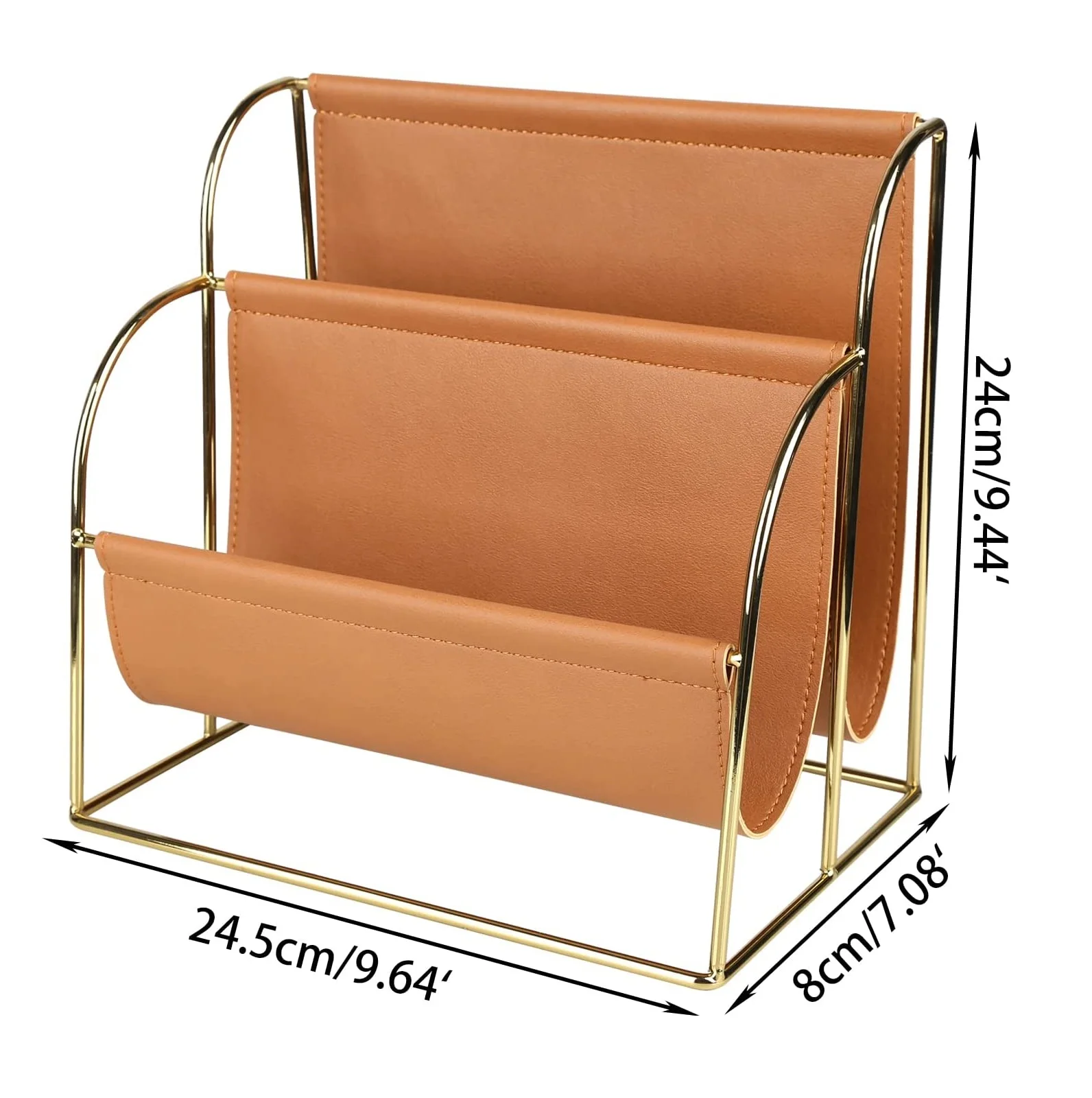Genuine leather rack At Low Price Metal and Leather Magazine rack with 3 Slots for tableware and floor books & Magazines holder
