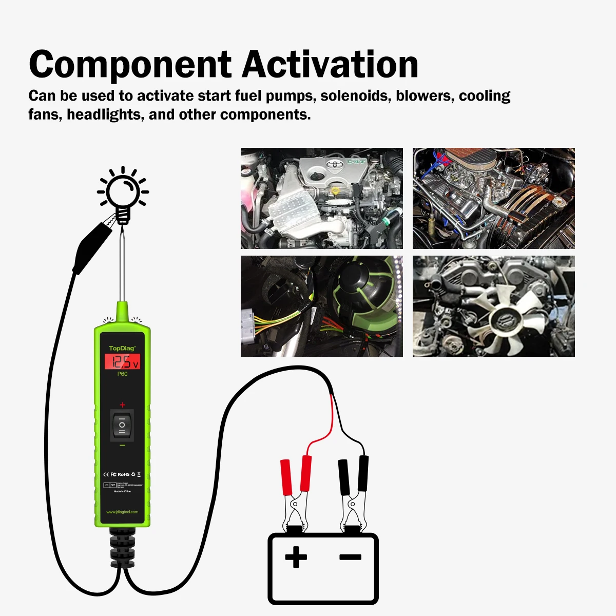 JDiag Professional Circuit Tester TopDiag P60 12V 24V Power Probe Electrical Voltage Automotive Power Circuit Probe Test