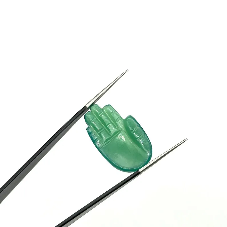 Natural Green Onyx Hamsa Hand Carved Gemstone Charms 26mm Stone Carving Beads for Jewelry Making From Indian Wholesaler