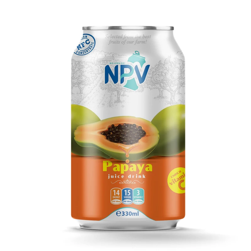 Fresh Soft Drinks Free Product Sample Manufacturer Beverage 330ml Alu Can PAPAYA JUICE DRINK Low MOQ HALAL Certification