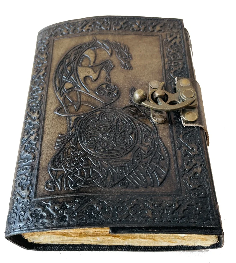 Notebook Hardcover Gift Journal Antique Dragon Journal Celtic Emboss Leather Writing Writing Green Spell Deckle Book