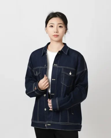 wholesale women fashion wear breathable women denim jeans embroidery jacket in side fur crew neck customized printing logo