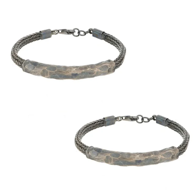 Luxury Made in Italy Man Sterling Silver Bracelet Italian Jewelry Stone Bracelet Hammered Design Customization available