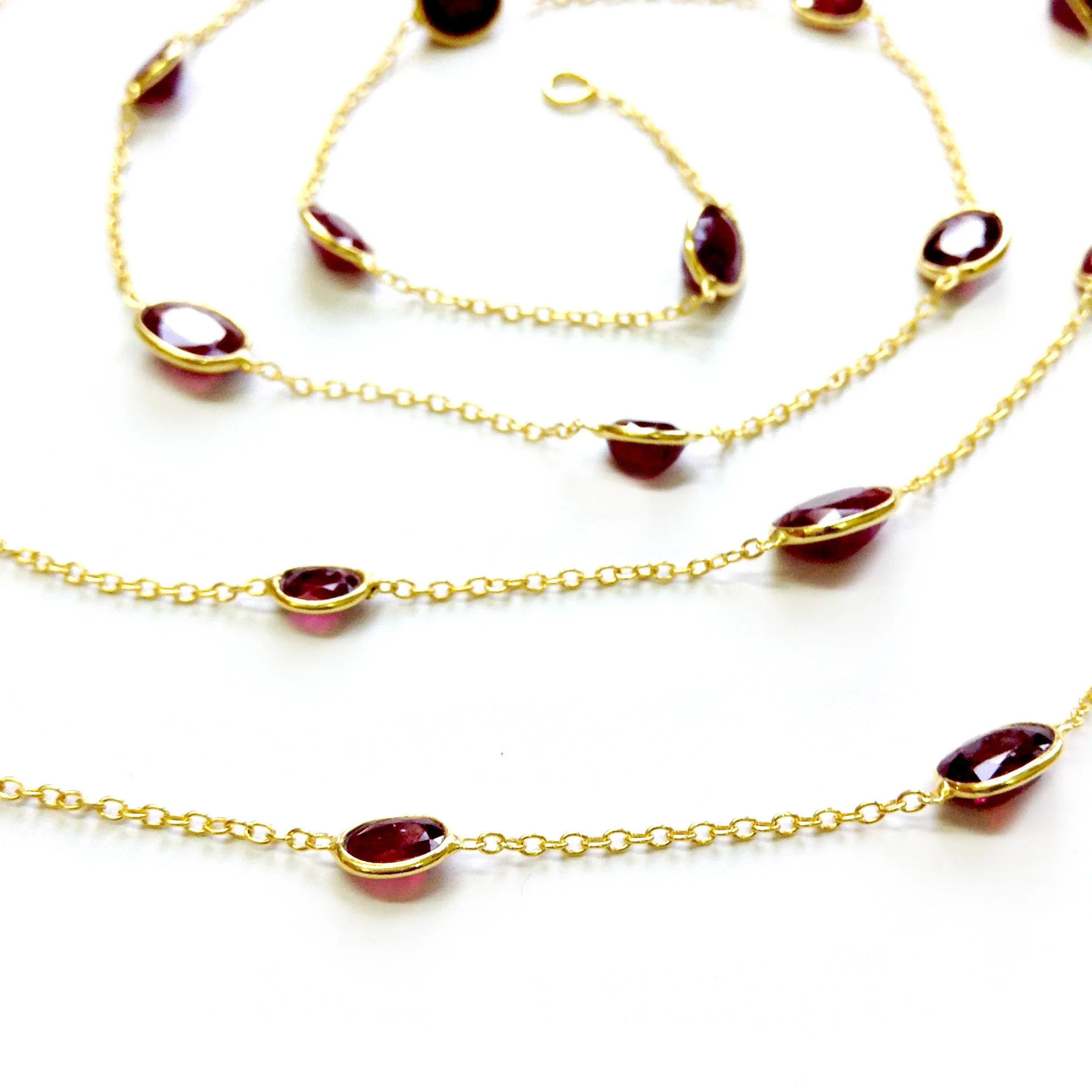 Everyday Wear 925 Sterling Silver Gold Plated Natural High Quality Ruby Gemstone  90 cm Long Chain Necklace