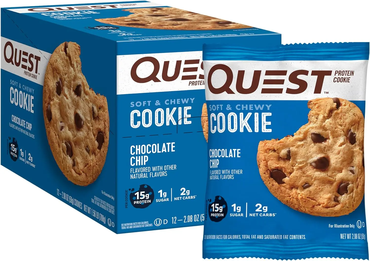 Quest Nutrition Chocolate Chip Protein Cookie Keto Friendly High Protein  Low Carb 12 Count