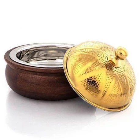 Metal Wood Serving Hot Pot Chapati Storage Server Pot For Home & Hotel Wedding Party Functions